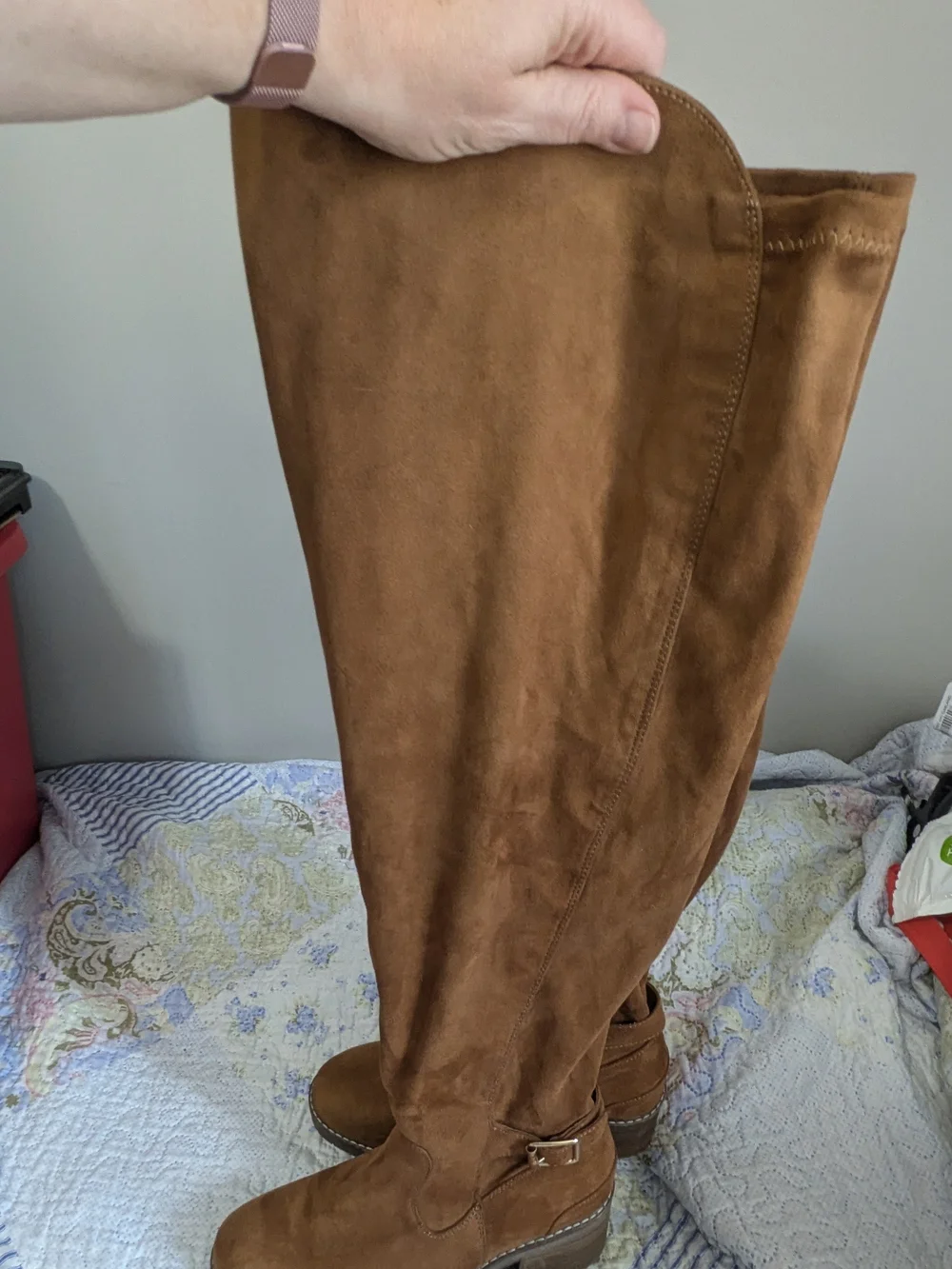 Over-the-Knee Suede Riding Boots - Cognac Brown 8.5 W